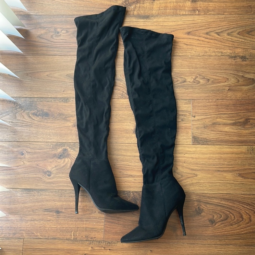 Black Thigh High Heel Boots